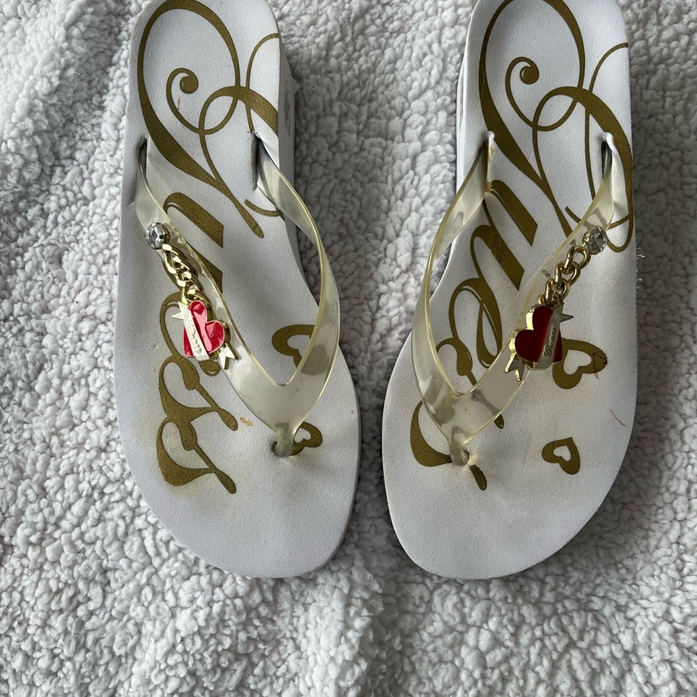 Guess White Sandals with Red Heart Charm